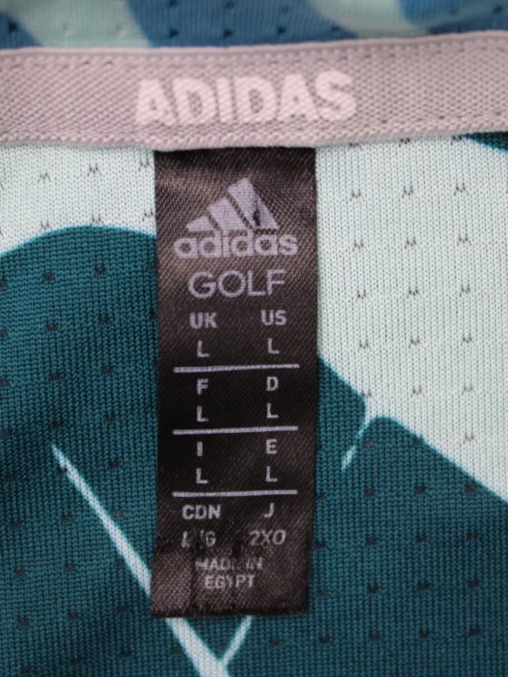 Adidas Golf Polo Shirt Mens Large Blue Palm Leaf Mesh Reverse Print Short Sleeve